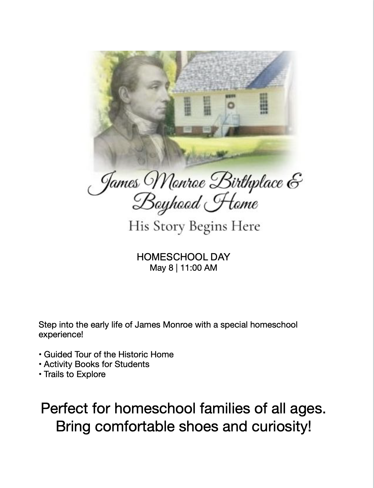 Homeschool Day at Historic James Monroe Birthplace and Boyhood Home